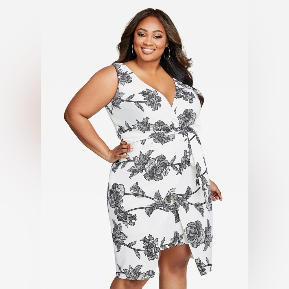 BEBE X Ashley Stewart Black and White Floral Dress